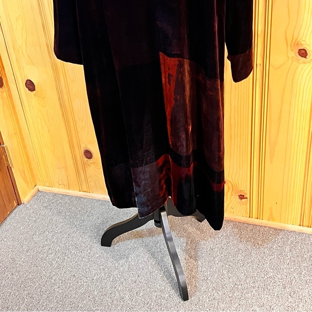 Vintage Harari Maroon Burnout Velvet Duster/Coat Sz-L - Picture 6 of 8